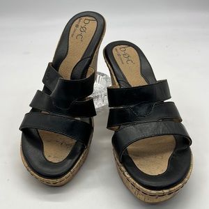 b.o.c Born Concept Cork Wedge Sandal with Black Leather uppers size 10